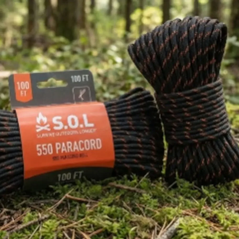 2 Pack S.O.L. Survive Outdoors Longer 550 Paracord 100ft Black Nylon Rope